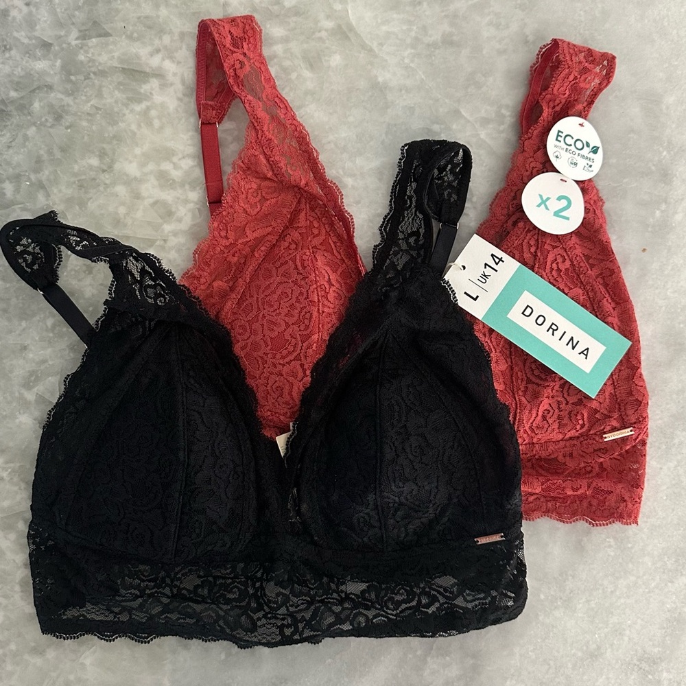 Dorinda 2 pack Lace Bralettes Black & Rust size Large / 14 NEW